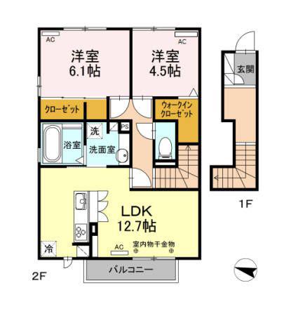 シャルモント(2LDK/2階)の間取り写真