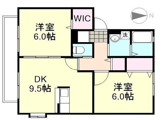 サンビレッジコスモス B棟(2DK/2階)の間取り写真