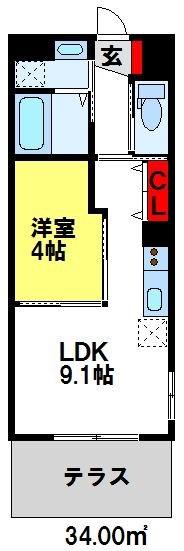 サンパティア基山(1LDK/2階)の間取り写真