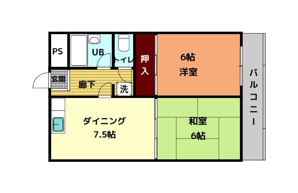 コーポ五風(2DK/3階)の間取り写真