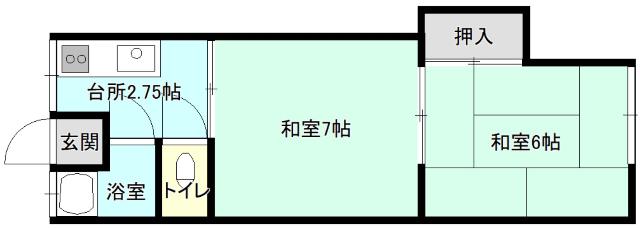 赤坂台ハイツ(2K/2階)の間取り写真