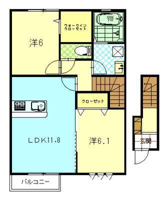 ヴィルシェルB(2LDK/2階)の間取り写真