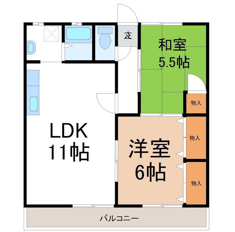 マンション久保田(2LDK/4階)の間取り写真