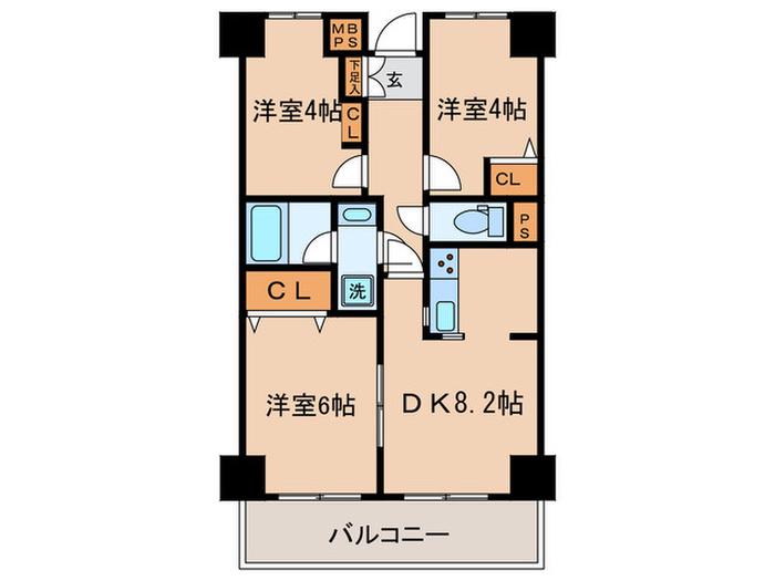 ライオンズマンション調布駅南(3DK/4階)の間取り写真