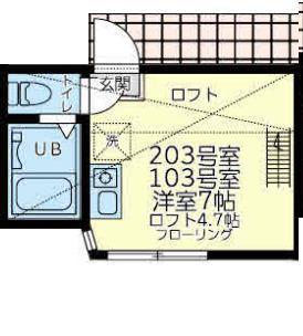 ユナイト黄金町アステカ(ワンルーム/2階)の間取り写真