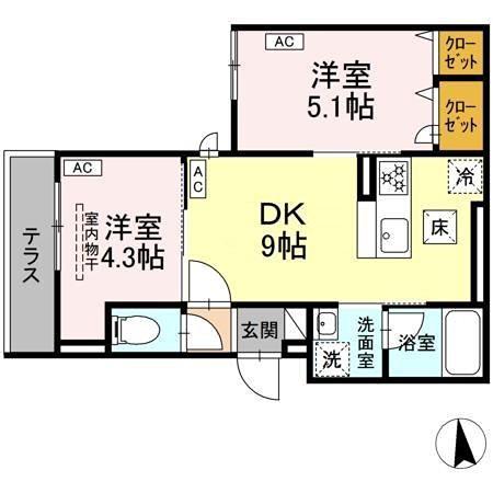 セレスティア青井II(2DK/1階)の間取り写真