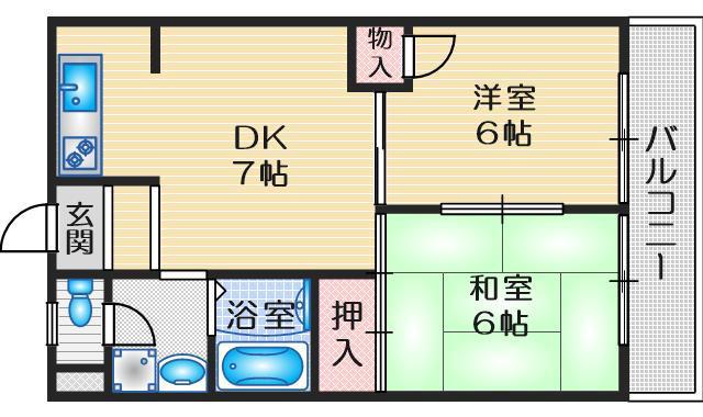 ウエスト・ヒル緑地(2DK/2階)の間取り写真