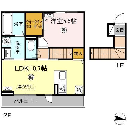 インペリアルS(1LDK/2階)の間取り写真