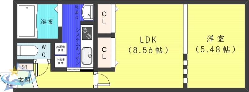 ゼスティ医大前(1LDK/2階)の間取り写真