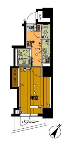 スカイコート駒沢大学(1K/2階)の間取り写真