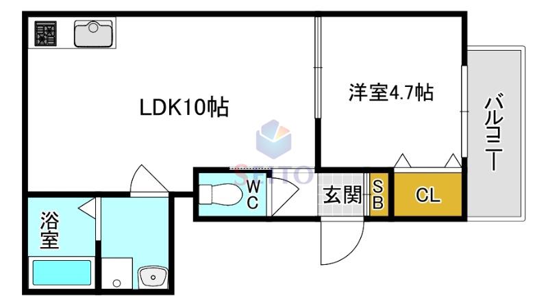 ミ・カーサ吹田豊津(1LDK/2階)の間取り写真