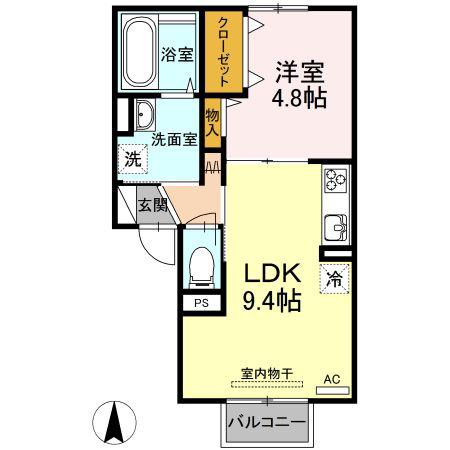 グレイスヴィラ南浜 B棟(1LDK/2階)の間取り写真