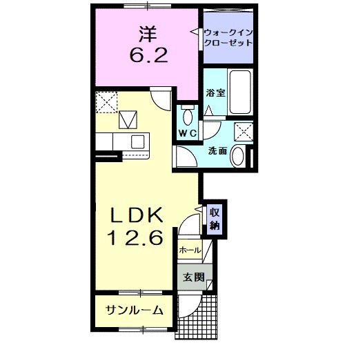 ルナクレシェンテ II(1LDK/1階)の間取り写真