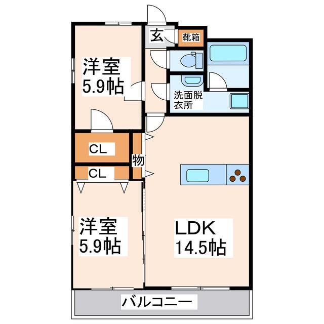 エトワール幸田(2LDK/5階)の間取り写真
