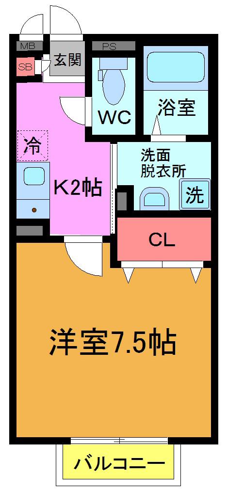 スマートF(1K/2階)の間取り写真