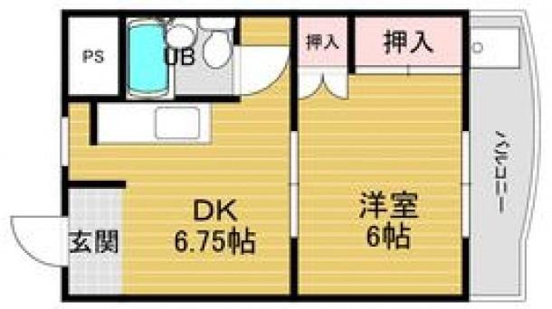倉敷サンコーポ(1DK/2階)の間取り写真