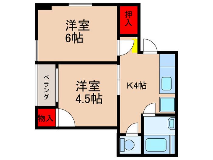 サニーハイツ(2DK/4階)の間取り写真