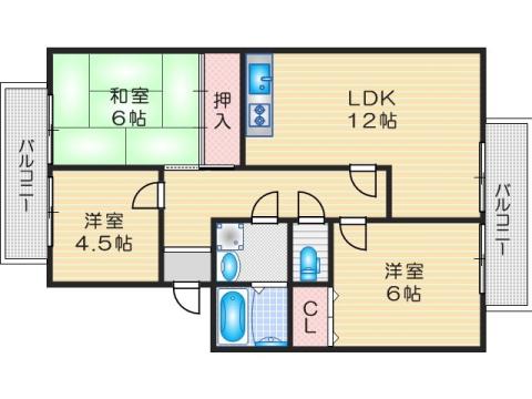 大阪モノレール彩都線 阪大病院前駅 徒歩5分 2階建 築29年(2LDK/1階)の間取り写真