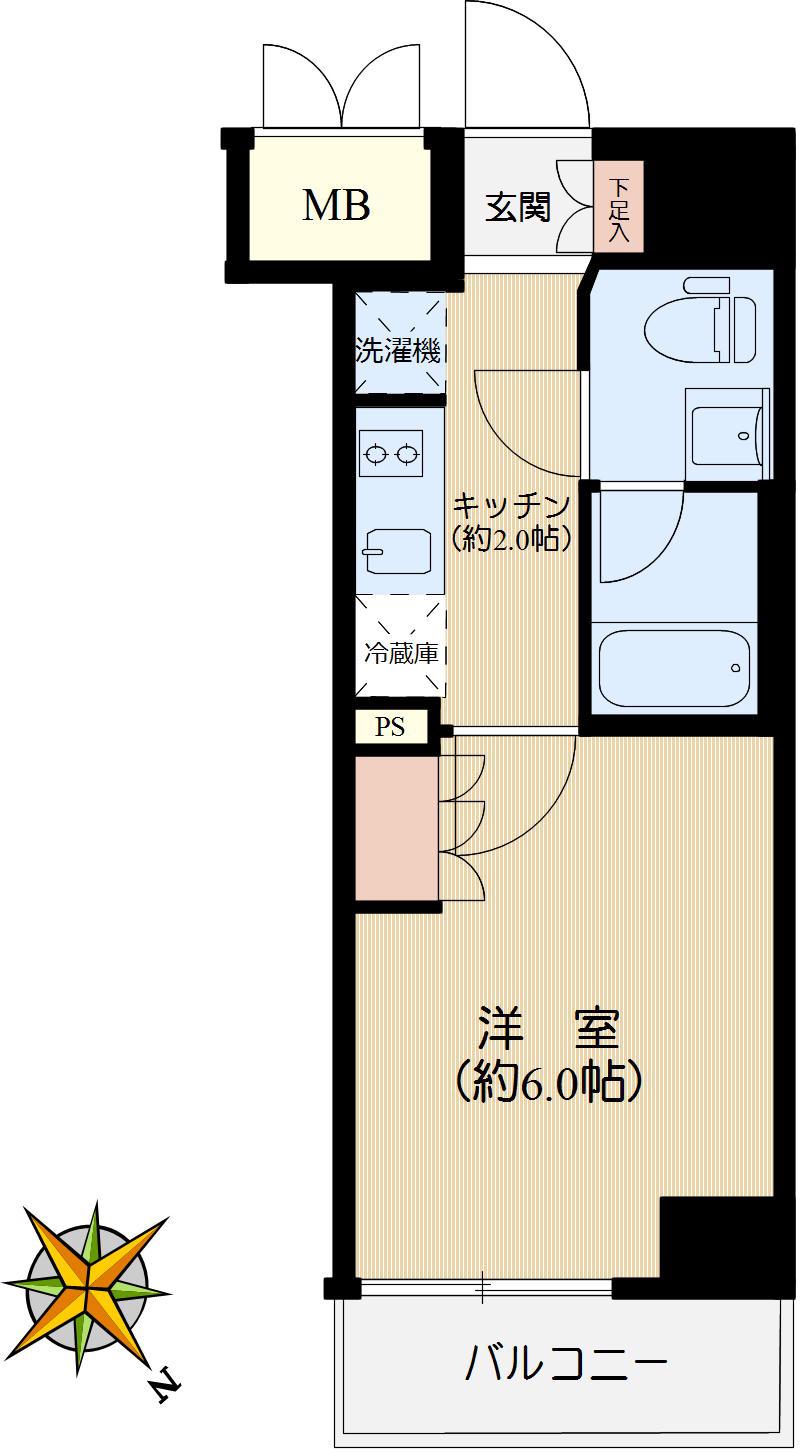 プラウドフラット小石川(1K/6階)の間取り写真