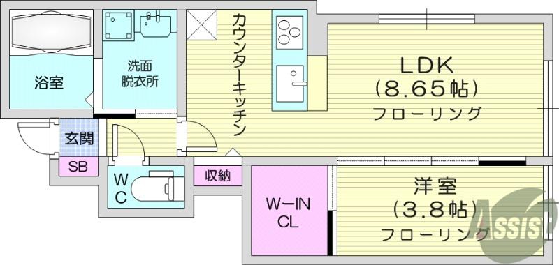 GR鹿野(1LDK/1階)の間取り写真