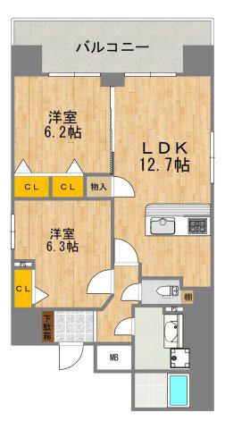 ふぁみーゆ夕陽ケ丘(2LDK/12階)の間取り写真