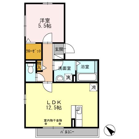 セジュール・フーキB(1LDK/2階)の間取り写真