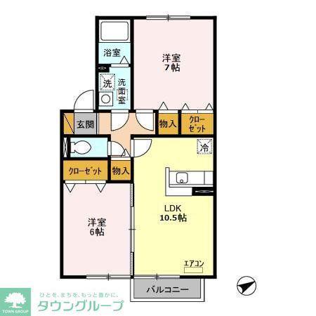 グリーンヒルB棟(2LDK/2階)の間取り写真