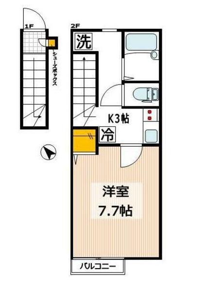 セレ千歳烏山(1K/2階)の間取り写真