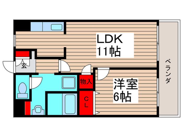 スクウェアハイム(1LDK/2階)の間取り写真
