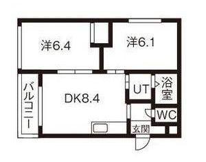 クリーンシャトー厚別(2DK/4階)の間取り写真
