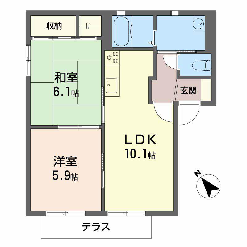 リビエール綾園壱番館(2LDK/1階)の間取り写真