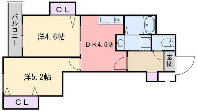 クレイドル藤崎(2DK/2階)の間取り写真