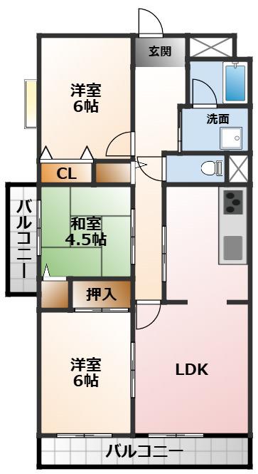 カーサ里中(3LDK/2階)の間取り写真