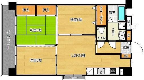 サザンコート中央町(3LDK/6階)の間取り写真