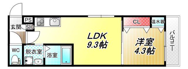 アバンティオ弥刀(1LDK/1階)の間取り写真