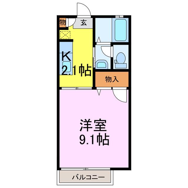 オレンジヒルズD(1K/1階)の間取り写真