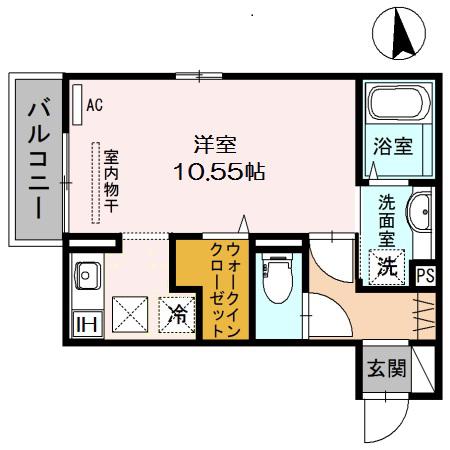 プラージュ武庫川A棟(1K/1階)の間取り写真