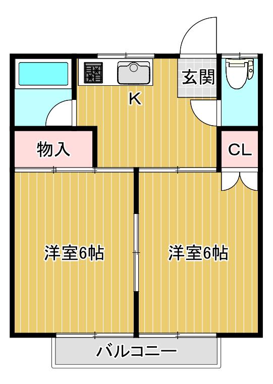コーポわかば(2K/2階)の間取り写真