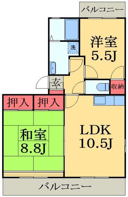 ハイツおゆみ野II(2LDK/2階)の間取り写真