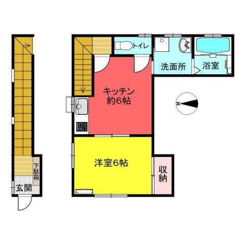 矢木アパート(1DK/2階)の間取り写真
