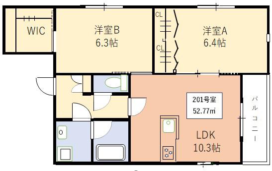 新川レジデンス(2LDK/2階)の間取り写真