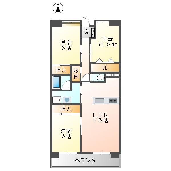 シーズンコート稲沢(3LDK/6階)の間取り写真
