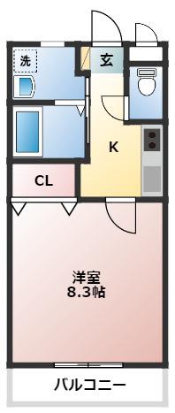 ヴァンベール野白(1K/2階)の間取り写真