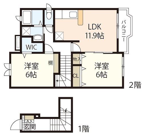 セイバリーA(2DK/2階)の間取り写真