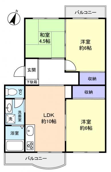 八千代中央レジデンス 1号棟(3LDK/2階)の間取り写真
