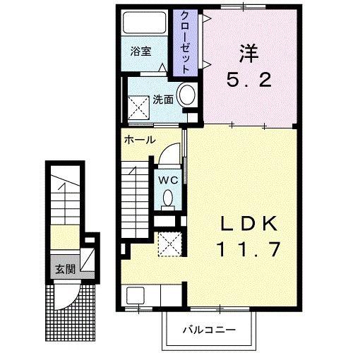 ベルエア上天神A(1LDK/2階)の間取り写真