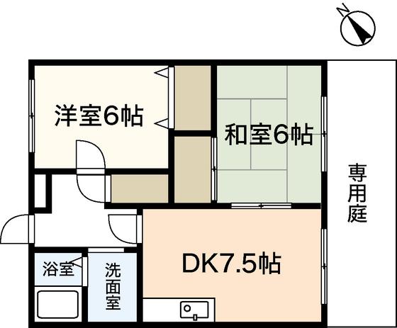 グリーンビレッジ山本B(2DK/1階)の間取り写真