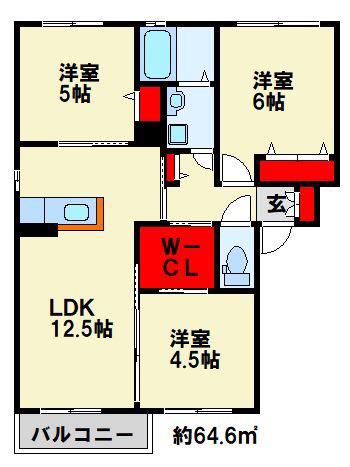 グリーンタウンB(3LDK/2階)の間取り写真