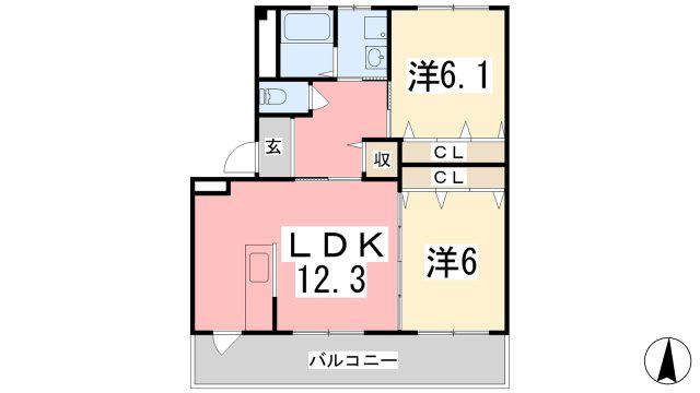 バンプロピスIII(2LDK/2階)の間取り写真