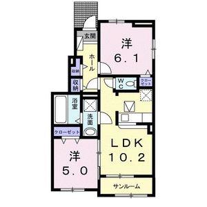 カーサ コリーナI(2LDK/1階)の間取り写真